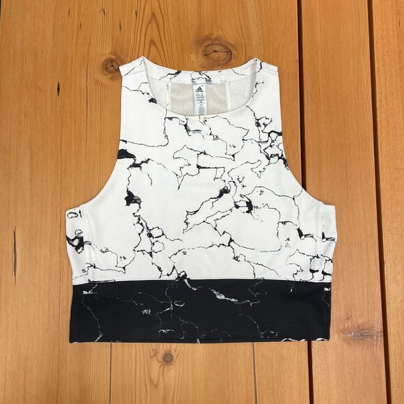 Women’s ADIDAS black and‎ white Marble Speed Crop Tank Top size medium - Picture 3 of 6